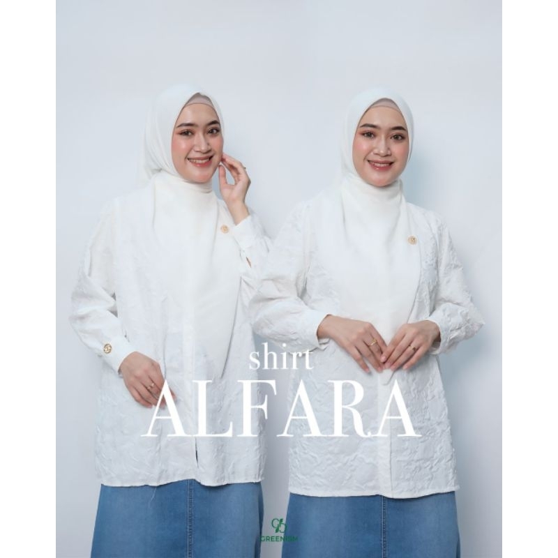 Greenism - Alfara Shirt Kemeja Atasan Putih Jaquard Wanita Full Kancing All Size