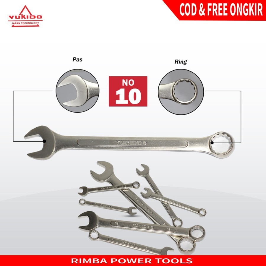 PROMO  Kunci Ring Pas 10 mm Chrome Vanadium Steel Combination Wrench YUKIDO