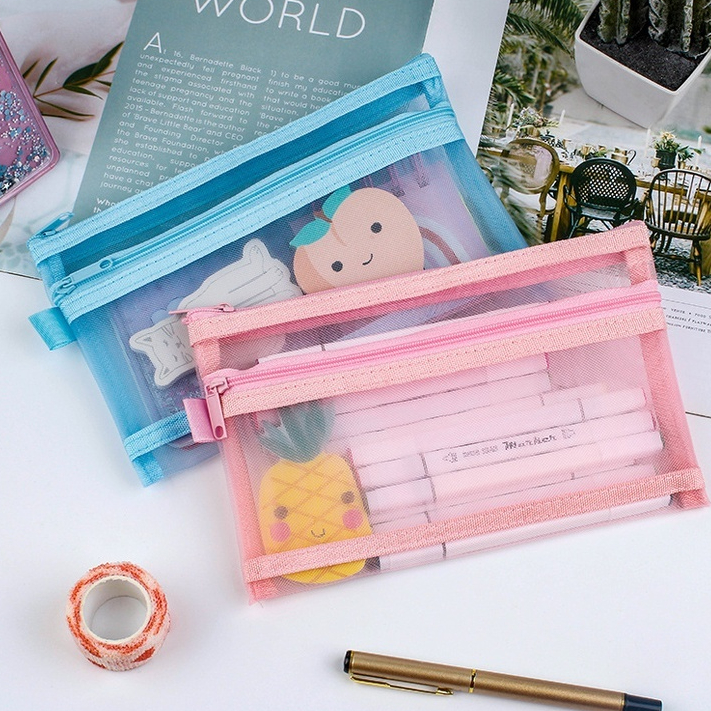 

A4 A6 Tempat Pensil Jaring Large-Capacity Tas Pensil Transparan Pencil Case Kotak Pensil / Alat Tulis / Kosmetik / Dompet