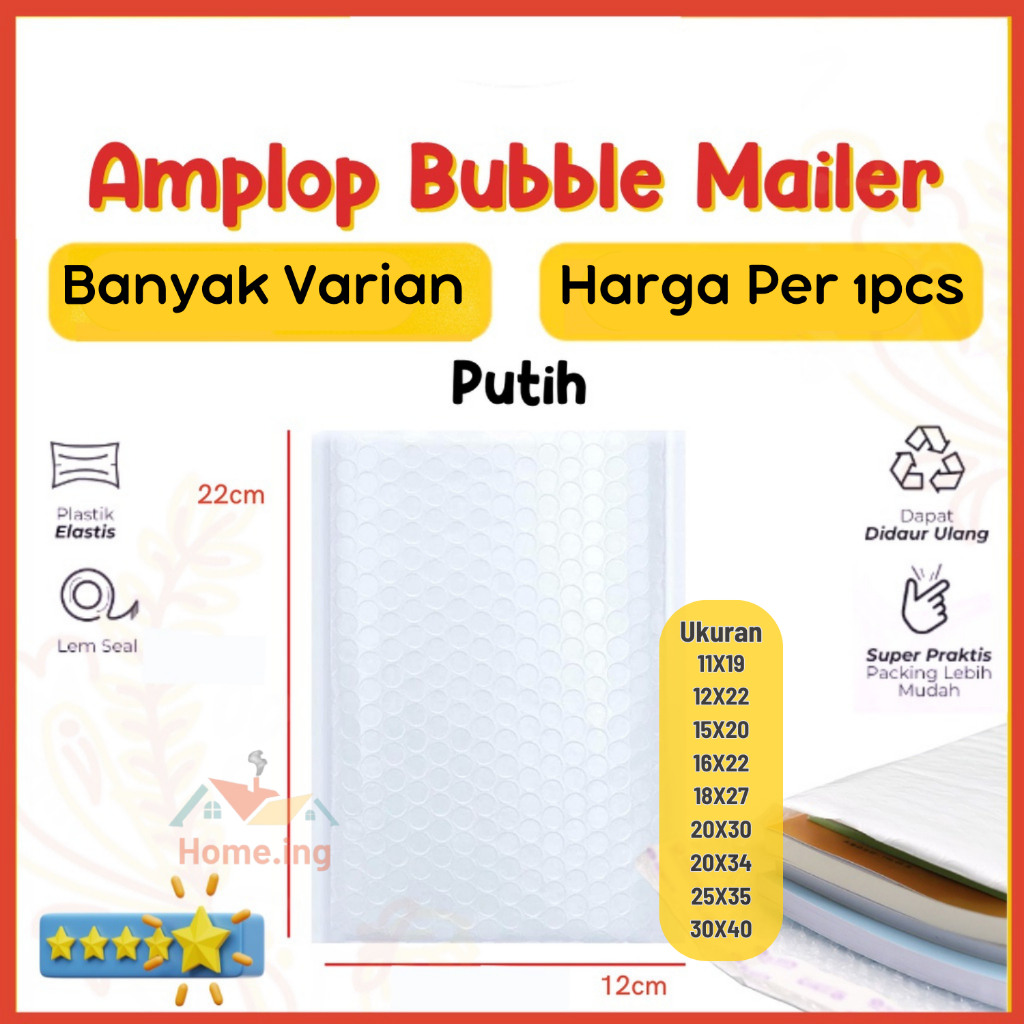 

(1PCS) BUBBLE MAILER / AMPLOP BUBBLE / BUBBLE BAG / POLYBUBBLE PACKING OLSHOP RUSFET VARIAN POLOS / AMPLOP BUBBLE ENVELOPE POLYMAILER OLSHOP BY HOMEING