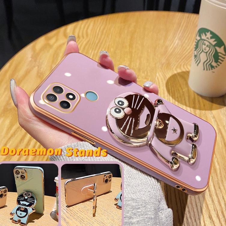 Casing Ponsel untuk OPPO A15 A15s A35 A16 A16s A54s A16k A16e Case pintar pola Doraemon Tepi mewah K