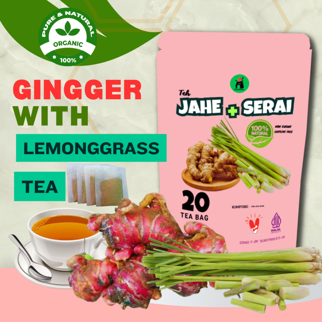 

TEH JAHE & SERAI / GINGER with LEMONGRASS TEA herbal tea 100% organik rempah rimpang Herbal Berkhasiat