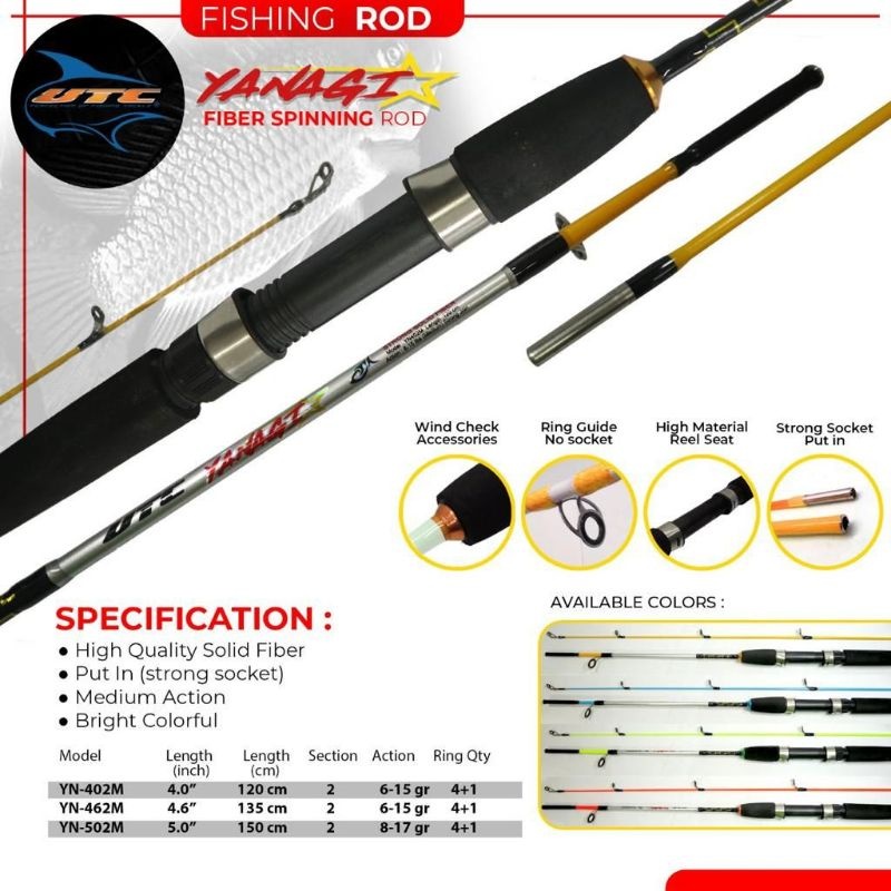 Joran Spinning Utecate Yanagi | Stik Pancing Murah Full Busa Eva Ring Guide 5 pcs