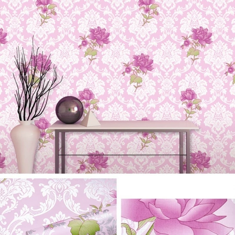 Wallpaper Dinding / Wallpaper Sticker BATIK PINK BUNGA UNGU