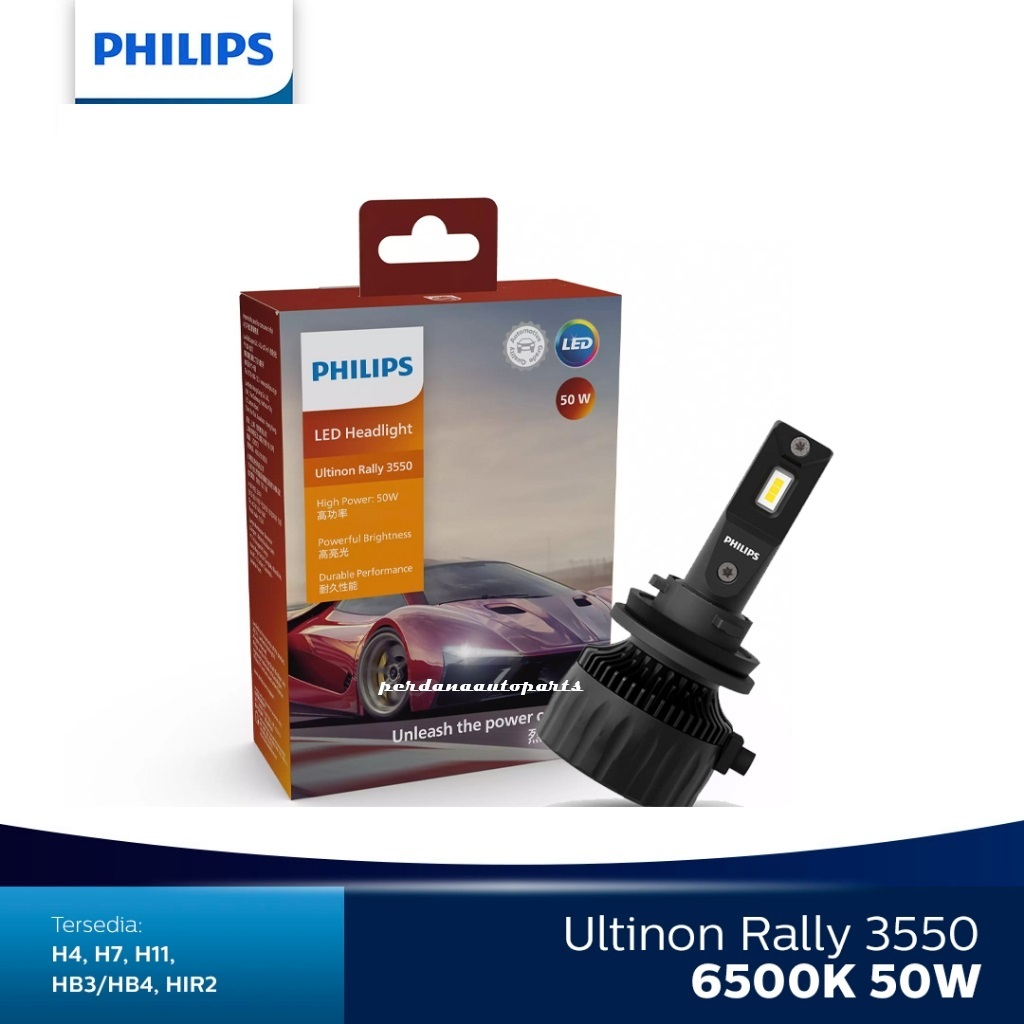 Lampu Mobil LED PHILIPS Ultinon Rally 3550 50W 6500K Tipe H4 H7 H11 HB3 HB4 HIR2 Original Bergaransi