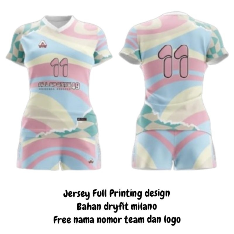 Setelan Jersey Volleyball Voli Basket Futsal Badminton Bulu Tangkis Full Printing Model Wanita Cewek