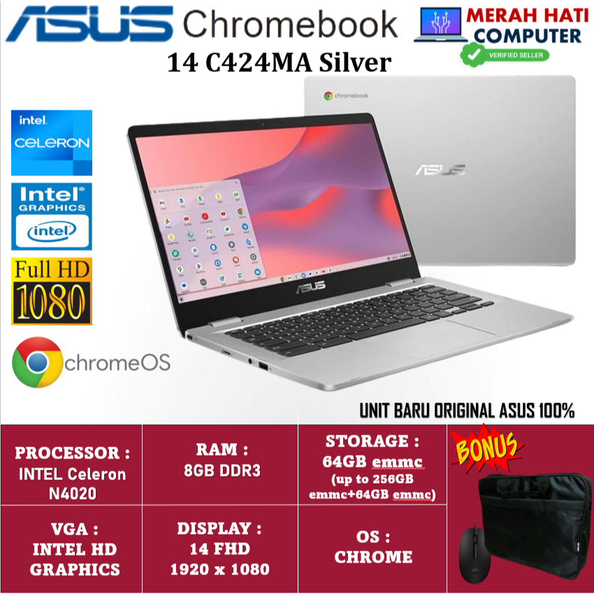 Laptop Murah ChromeBook ASUS  C424MA Intel N4020 8GB 256GB 14 FHD ChromeOS Original Terlaris
