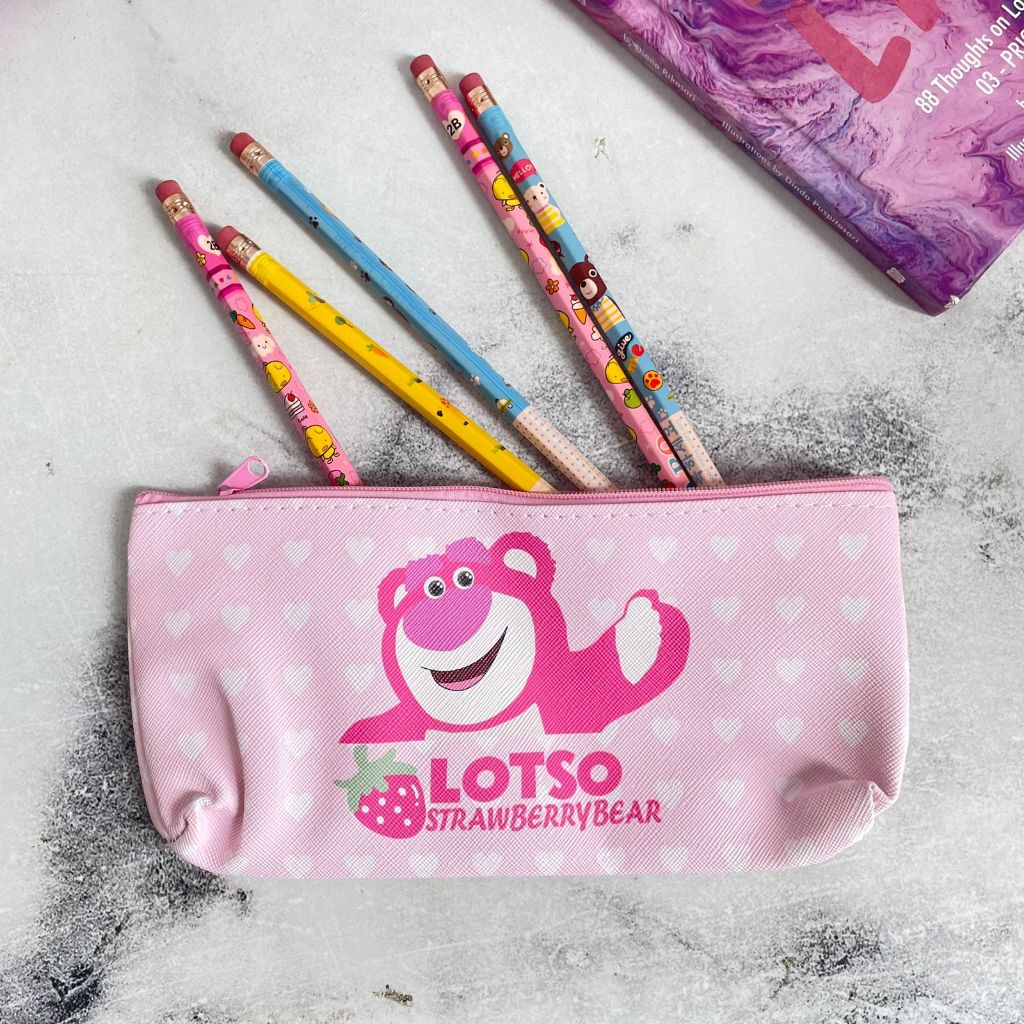

kotak pensil kanvas lotso tempat pensil lucu unik keperluan sekolah kotak pensil dengan serutan pensil di tutup fancy elegan imut bisa COD alat tulis kantor termurah import ATK