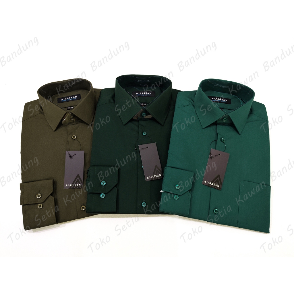 Kemeja ALISAN Polos Lengan Panjang Regular Fit ( OLIVE , HIJAU BOTOL )