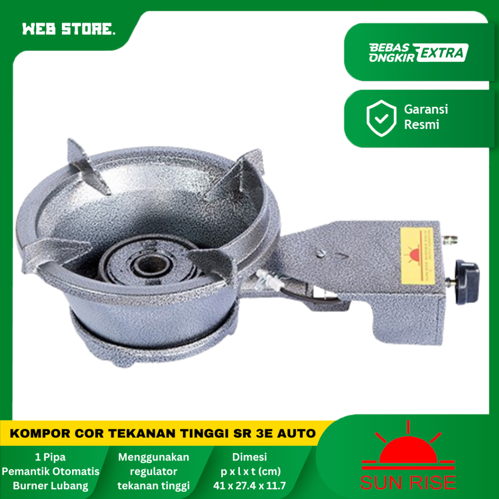 Kompor Gas 1 Tungku Sunrise Kompor Cor 1 Tungku Tekanan Tinggi SR 3E AUTO High Pressure Api Besar