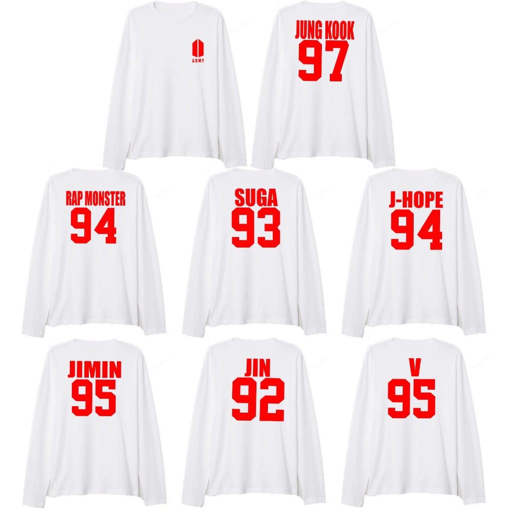 Kaos lengan panjang Bangtan putih logo army request nama dan nomor