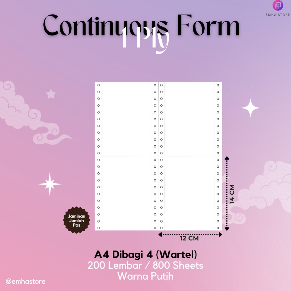 

KODE H99Y Kertas Continuous Form Struk PPOB PLN A4 Dibagi 4 Wartel 1 Ply 2 Lembar