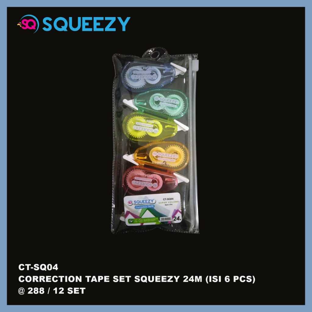 

Correction Tape Set Squeezy 24 M (isi 6pcs) / Tipe X/ Pita Koreksi/ Cortape/ Tipex Kertas