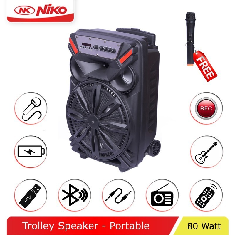Trolley Speaker AC/DC Niko Aibot 12 Bluetooth 12" 80 Watt Free Mic