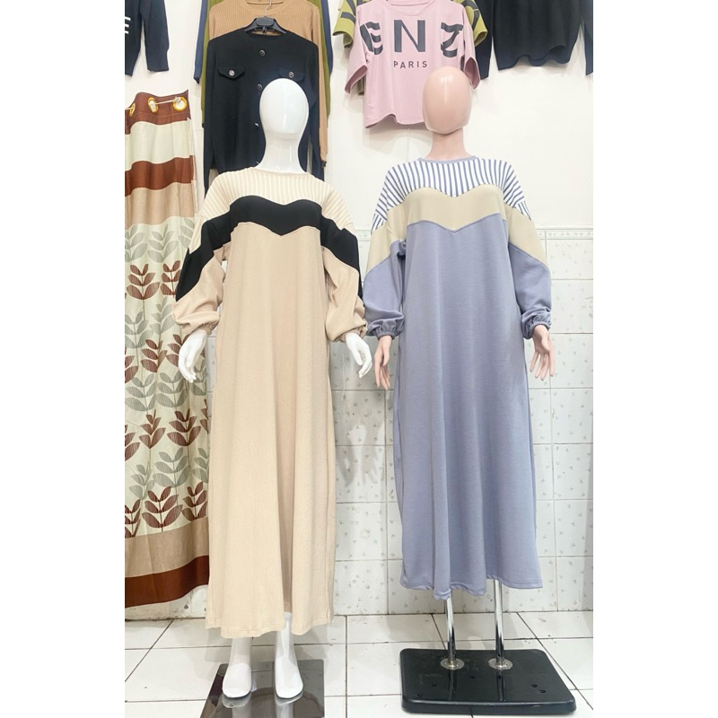 midi wanita kaos knit long tunik wanita kaos knit midi salur kaos knit kombinasi