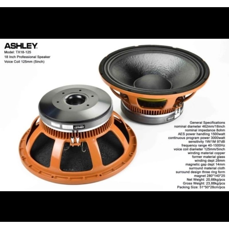 SPEAKER KOMPONEN ASHLEY TX18 125 18 INCH COIL 5IN TX18-125 ORIGINAL
