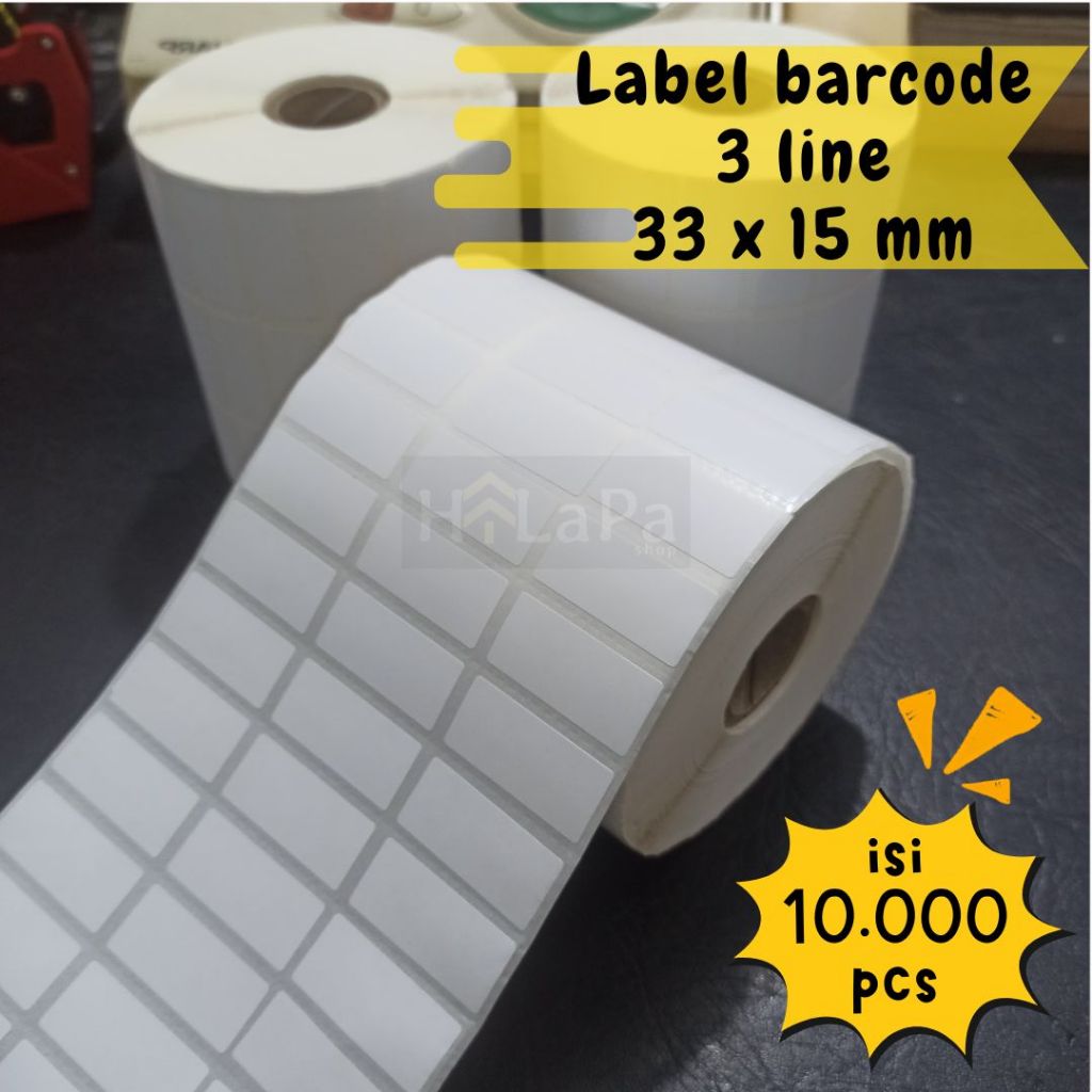 

Sticker Label Barcode 3 line ukuran 33x15 mm 33x15mm 33 x 15 mm / sticker semicoated isi 10.000 pcs