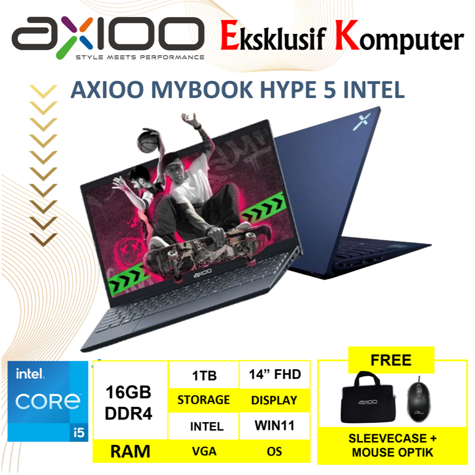 Laptop Slim Murah Axioo Hype 5 Hype 3 Intel Core i3 Intel Core i5 16GB 1TB SSD 14" FHD Windows 11