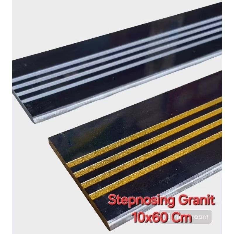 Stepnosing granit plin hitam natural 3 garis lis tangga anti slip 10 x 60 cm