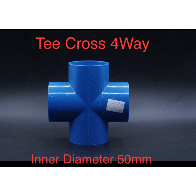 Fitting 4 Arah Way Tee T Cross Blue Inner Diameter 50mm 50 mm for Pipa PVC 1-3/4 inch Hidroponik Kon