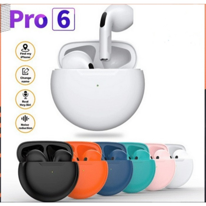 HEADSET BLUETOOTH TWS PRO 6 WITH MIC NGEBASS EARBUDS TOUCH EARPODS