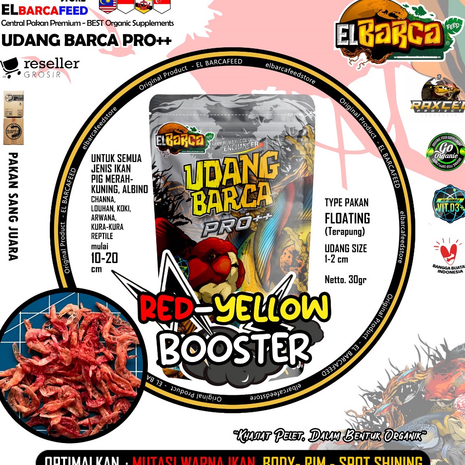 Diskon sd 5  UDANG BARCA Pro SUPER REDYELLOW Udang Kering Pakan Pelet Ikan reptile optimalkan mutasi