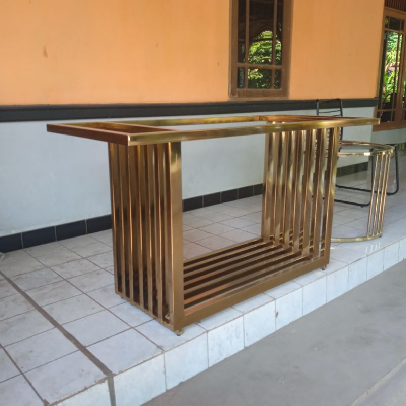 Meja makan stainless gold rangka kaki meja makan stainless gold