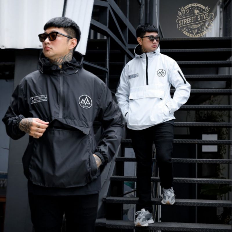 Jaket parka cagoule pria hitam putih salvio hexia2