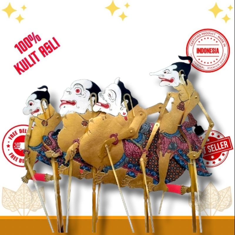 Wayang Kulit Sapi ASLI Punokawan/Punakawan/Semar Mini Gapit Bambu