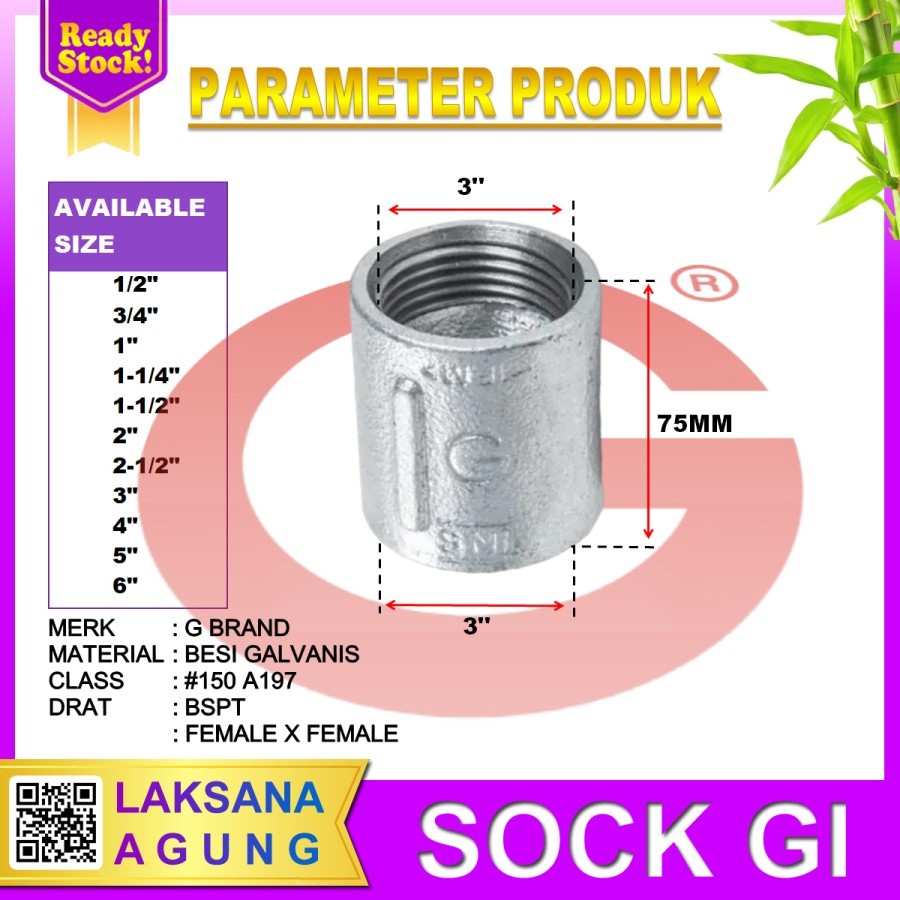 Sok drat dalam 3 inch Besi Sock Drat 3" inch