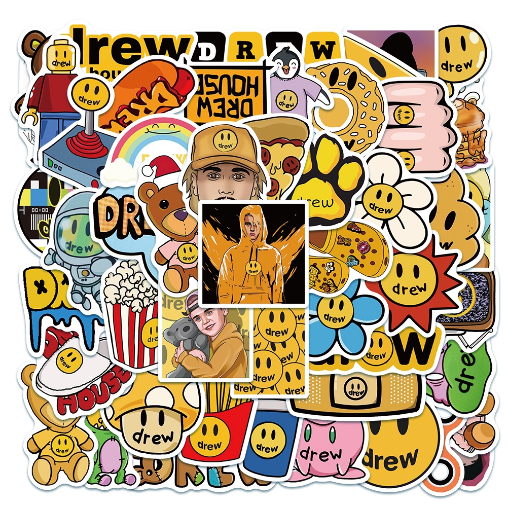 

COD 50PCS drew logo Stiker lucu Merek trendi Anti Air Stikers Berperekat Waterproof sticker decal buat Motor Helm Buku Journal Koper Casing HP Laptop Botol Minum