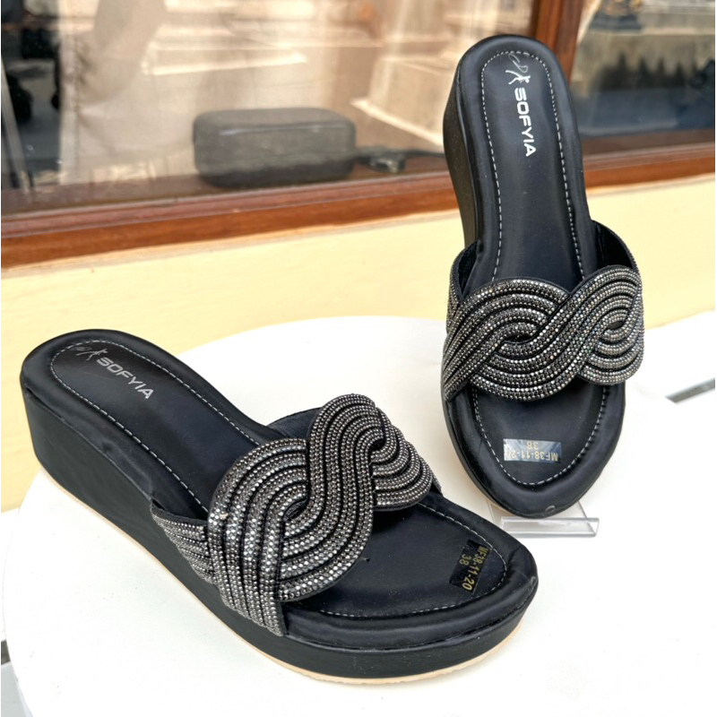 SOFIYA WEDGES SLOP GLITTER WEDGES PESTA TINGGI 5cm