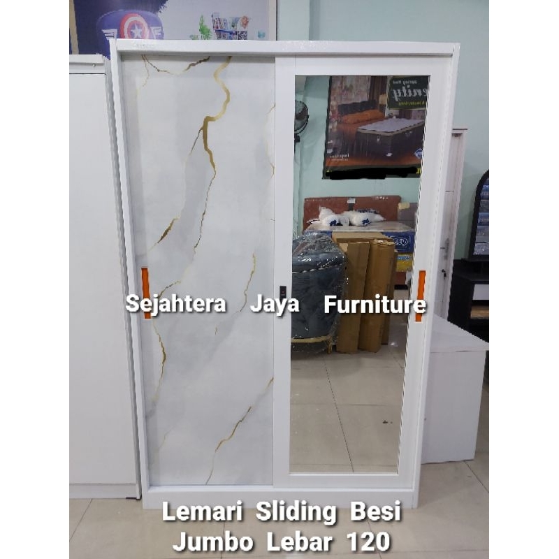 Lemari Baju Besi Sliding - Lemari Besi Sliding 120cm (Plat lebih Tebal)