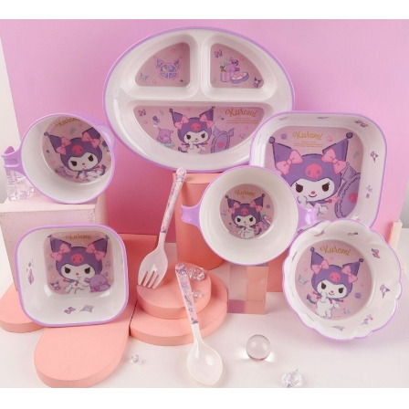 Piring Mangkok Gelas Sendok Garpu Anak Melamin Motif Kuromi Sanrio DISNEY ORIGINAL SPECIAL edition m