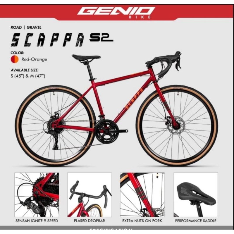 Sepeda Balap 700c Roadbike Genio Scappa S2 2x9 speed