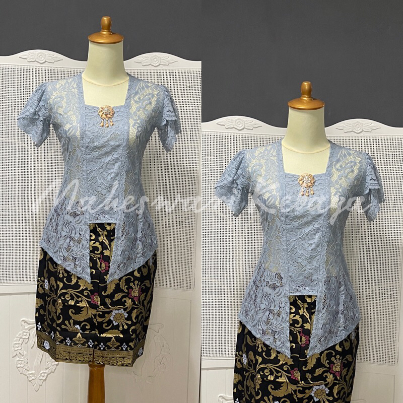 Kebaya Bali Set Brukat Lilit Silver Rok Pendek
