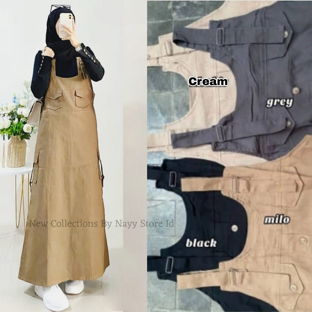 Nayy Baju Kodok Overall Overal Rok Dress Katun Twill Wanita Terbaru Fashion Muslim 2025 Kekinian