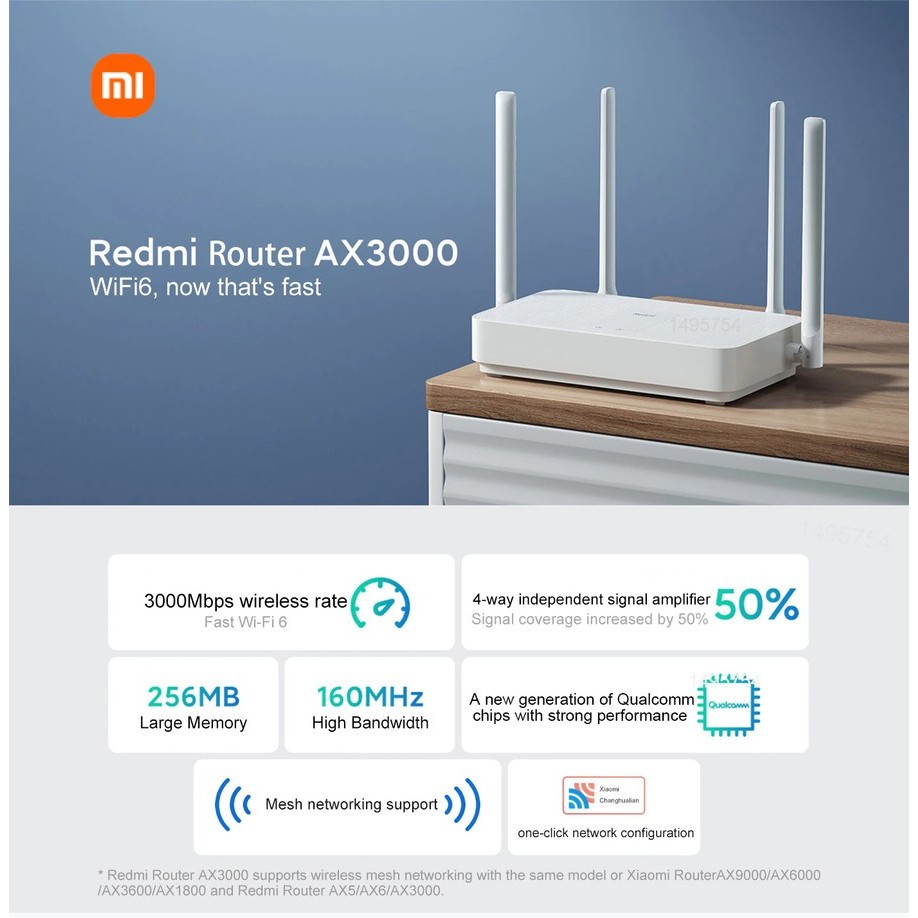 Mesh Wifi Redmi AX3000 Wifi 6 RAM 256MB up to 3000Mbps Chinese Version