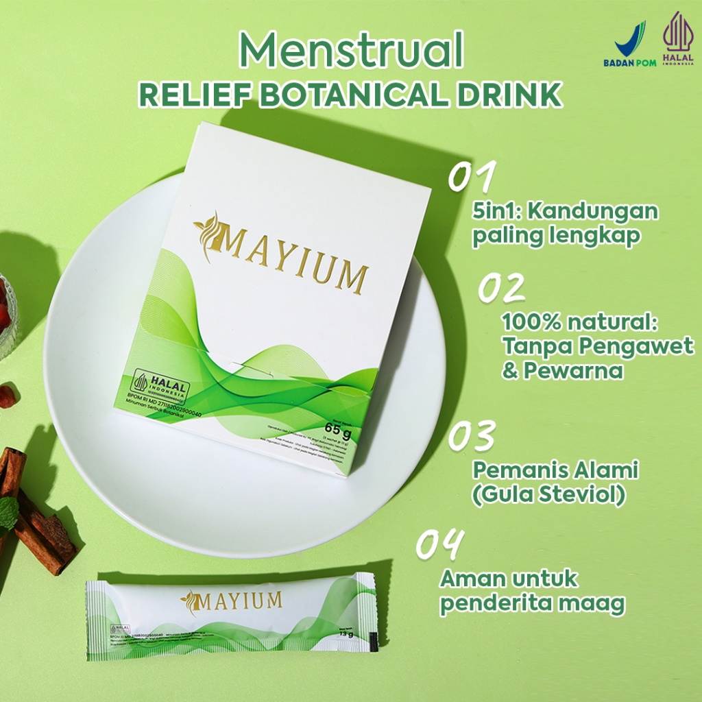 

MAYIUM Jamu Pelancar Haid Menstrual Relief Botanical Drink Pelancar Menstruasi Pereda Nyeri Haid