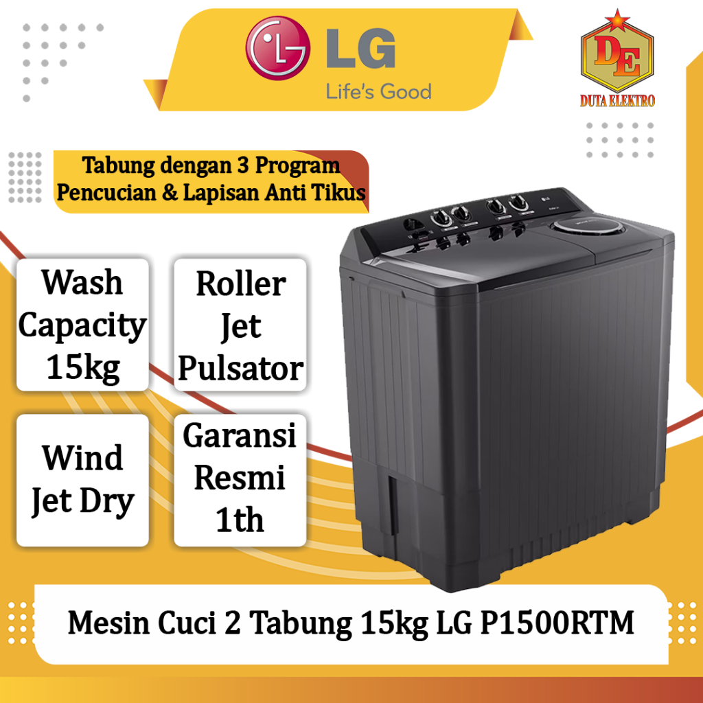 Mesin Cuci 2 Tabung 15kg LG P 1500 RTM