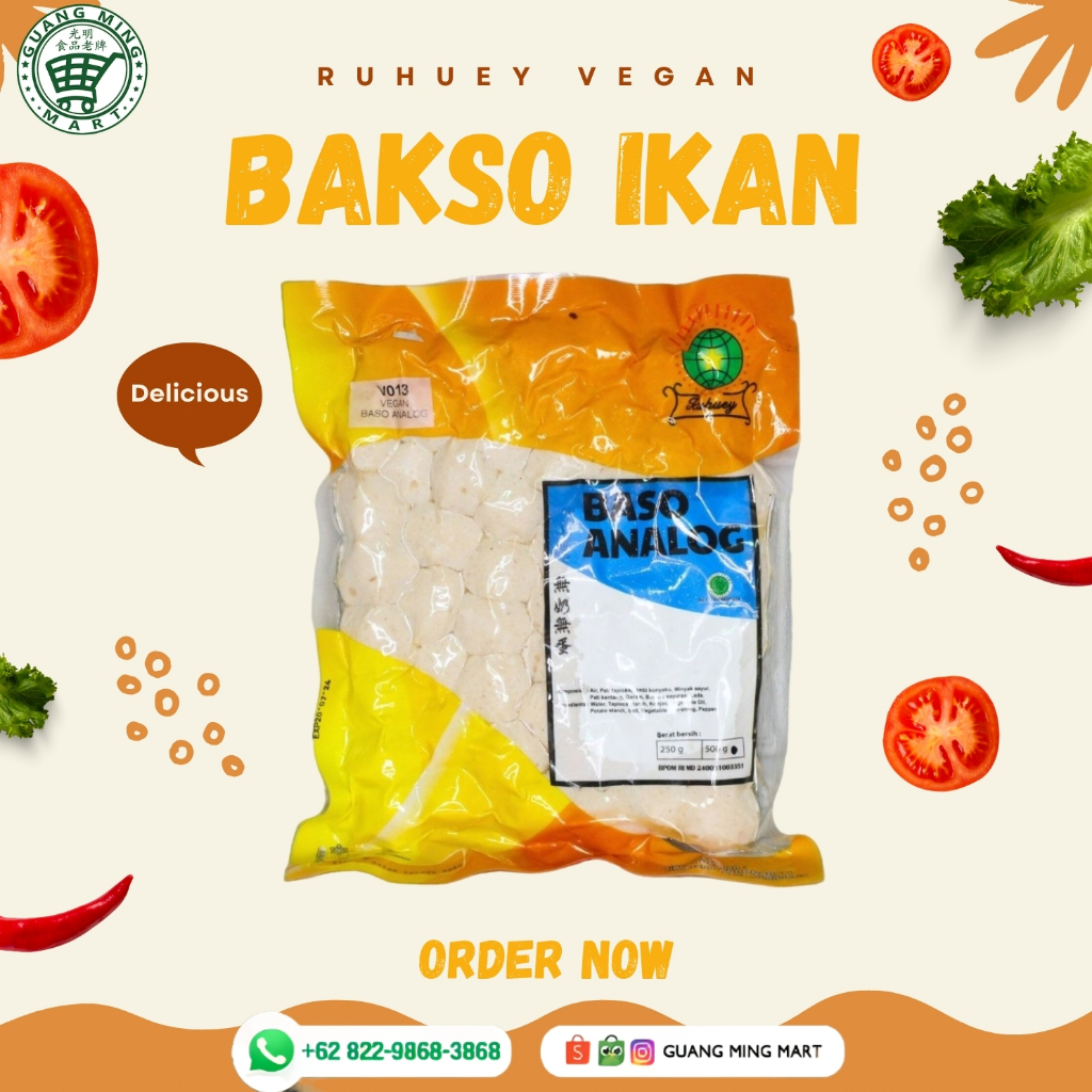 

Baso Analog Putih Ruhuey 500gr / Baso Ikan Vegan / Vegan Fish Ball