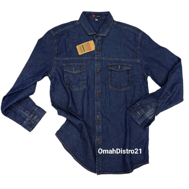 KODE W28Y Kemeja Pria Jeans Lengan Panjang Distro L XL XXL 3XL