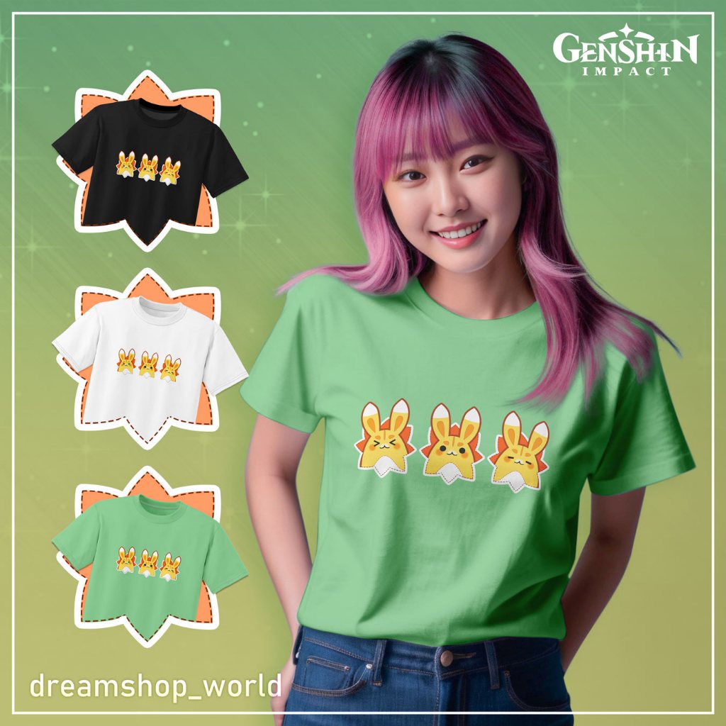 Baju Kaos Katun Unisex Pria Wanita T-shirt Anime Game Genshin Impact Kelinci Bunny Yuegui Yao Yao