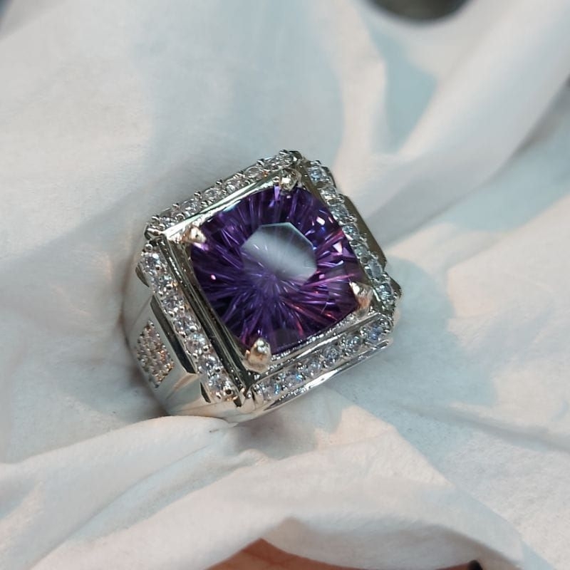 Cincin Batu Permata Amethyst Cutting Custom Natural