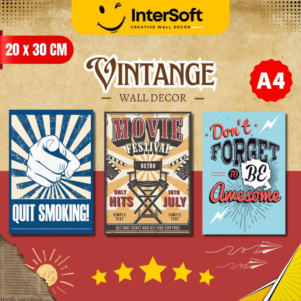Hiasan Dinding (A4) Desain Vintage Poster Kayu MDF Ukuran 20 x 30 Cm Dekorasi Ruangan Wall Decor