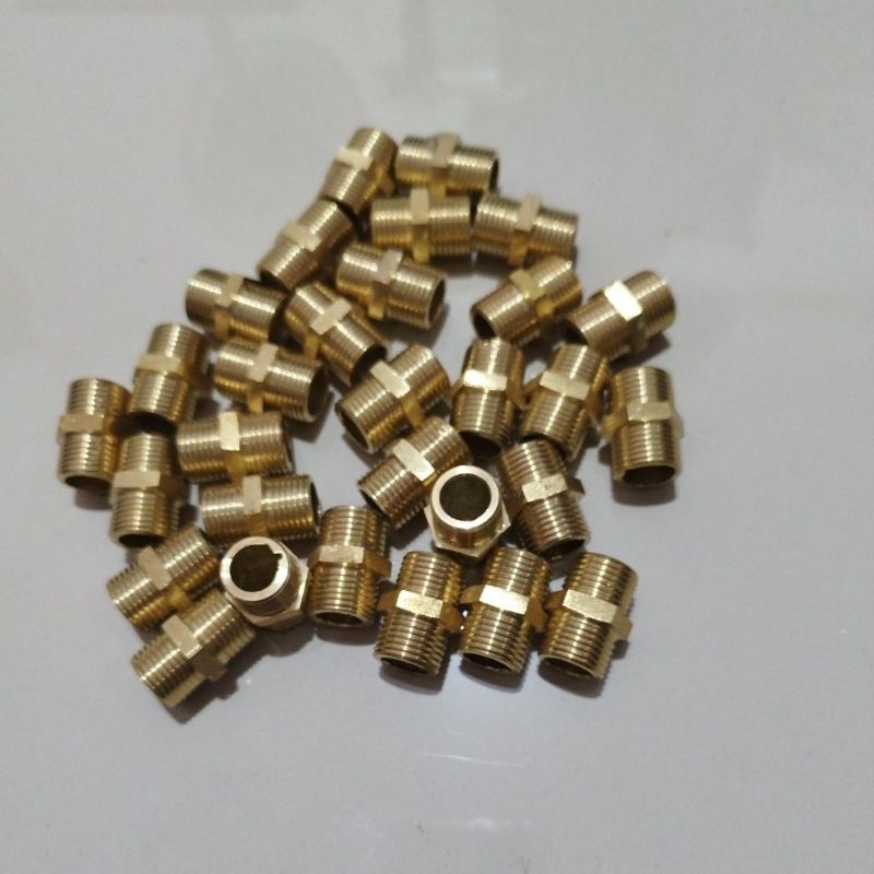 Dobel nepel Kuningan 3/8 /Nepel drat luar Kuningan /Sok drat luar 3/8