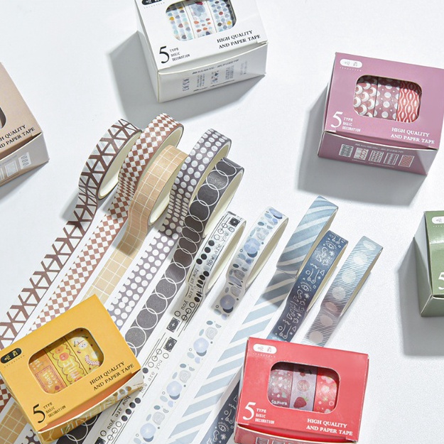 

STOCK TERUPDATE BEAUTY Washi Tape SET 5 pc Masking Tape Decoration Scrapbook Diary Daily Planner