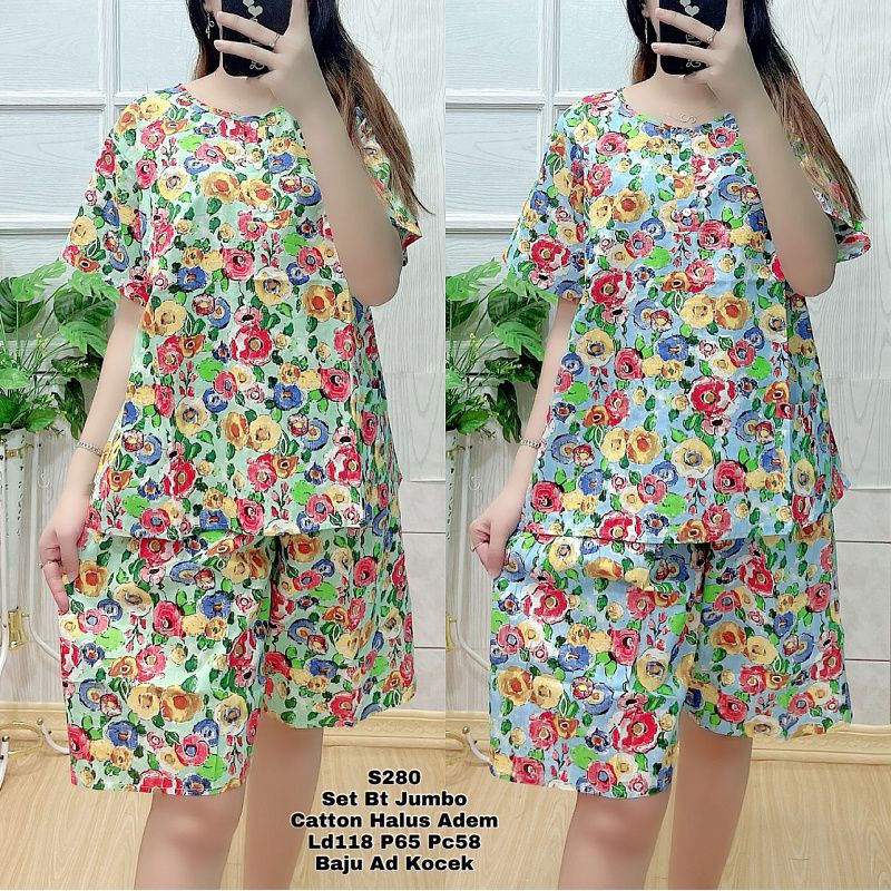 Baju tidur 3/4 lengan pendek motif / Baju tidur katun wanita bkk