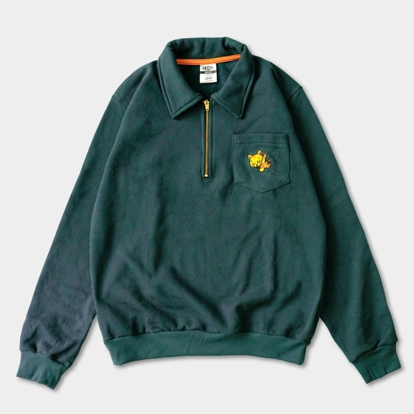 KODE H84T CRSL Chilo Polonian Sweatshirt  Green  Halfzip Crewneck Sweater  Vintage Jacket  Outerwear