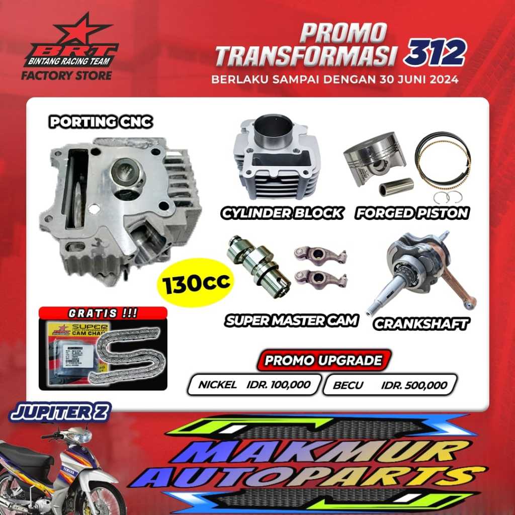 PAKET BORE UP 130CC JUPITER Z HEAD BLOK PISTON NOKEN AS KRUK AS BRT